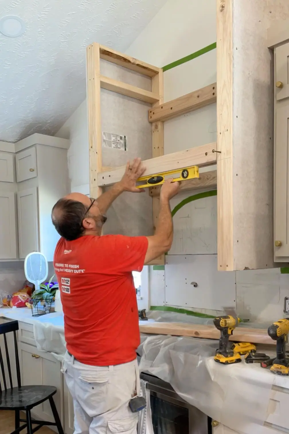 Building a frame fore a stone range hood.